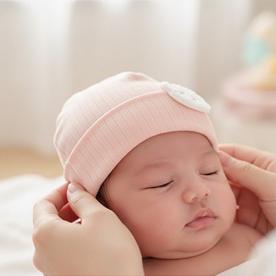 Bonnet bebe PremiumHat rose bebe au chaud avec maman