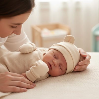 Bonnet bebe TouDou beige bebe sieste maman caresses